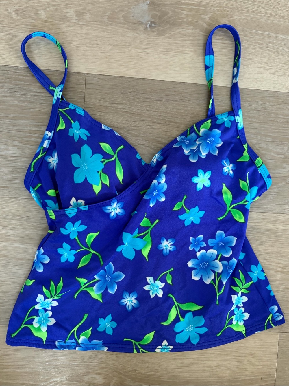 Vintage Blue Floral Tankini Swim Top Size 10
